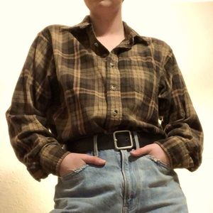 brown plaid flannel shirt